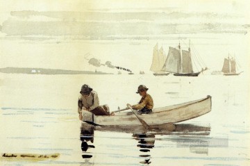  Pesca Arte - Niños pescando el realismo del puerto de Gloucester pintor marino Winslow Homer